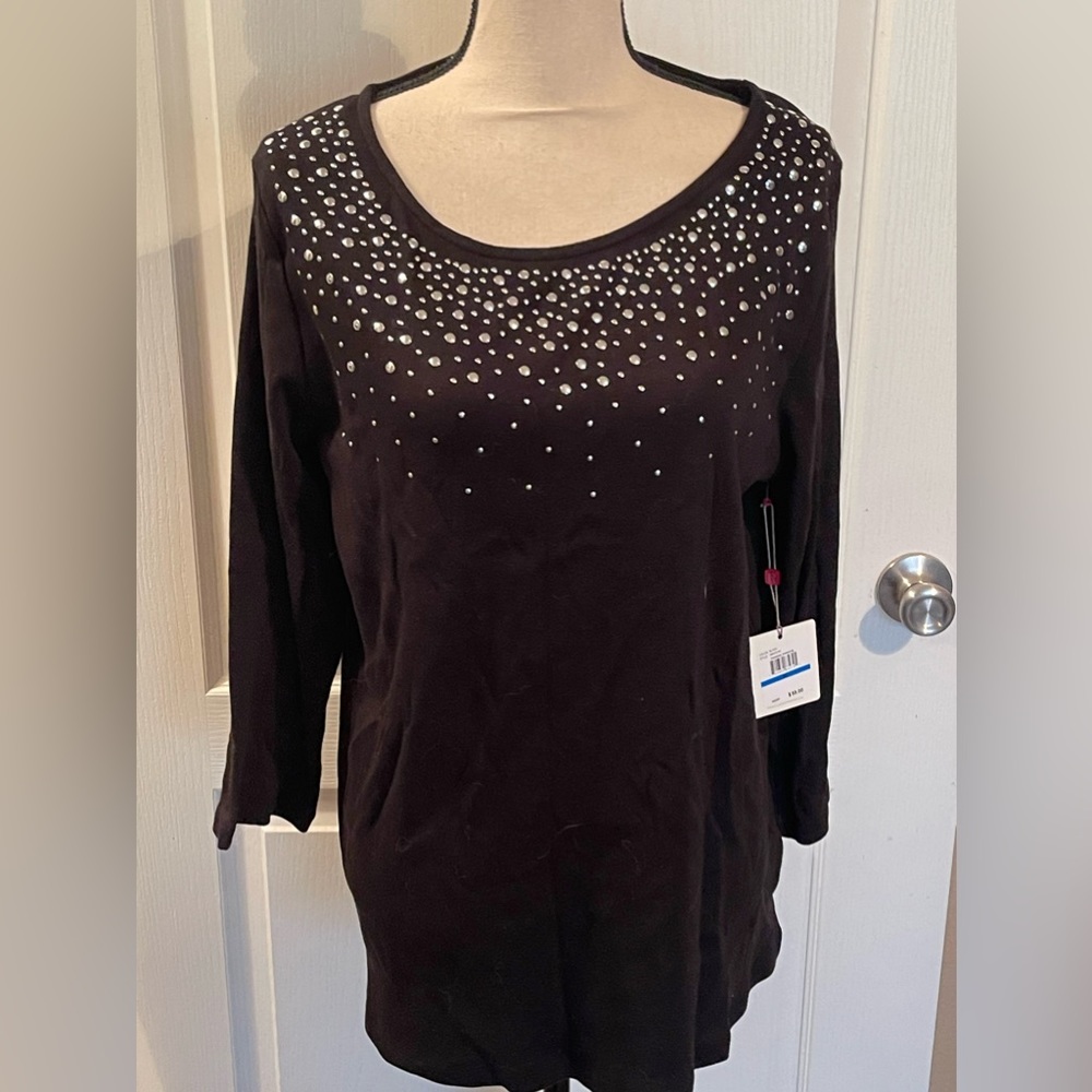 Rafaella Long sleeve black sweater with silver rhinestones. XL New with tags.